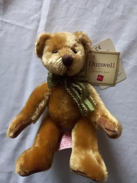 Vintage Russ Dunwell Poseable Teddy Bear With Green Bow 7" With Tags