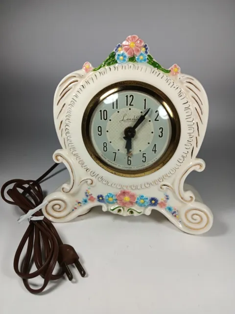 Vintage Mantel Clock Lanshire SP-3 Model Self Starting Electric Flowers WORKS