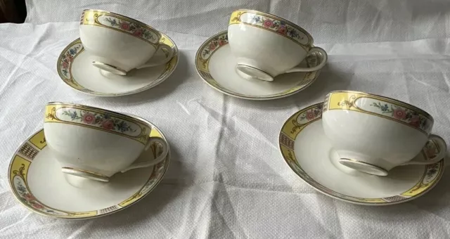 4 vintage yellow floral Tea cups and saucers British made WH Grindley  Yellow