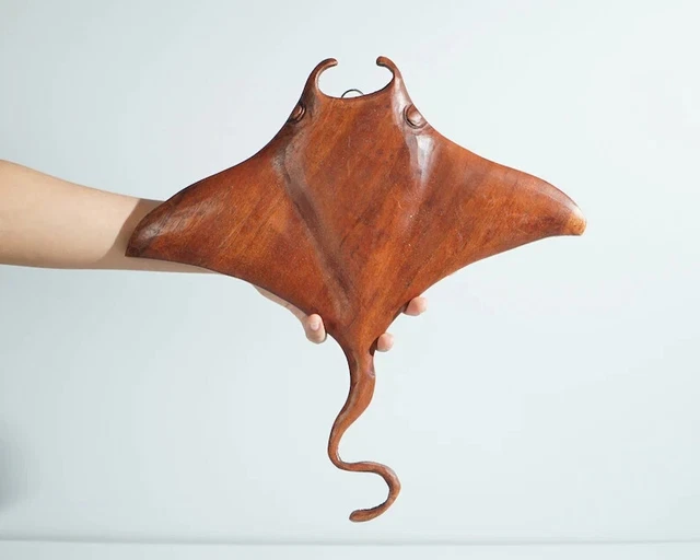 New Manta Ray Hand Carved and Crafted Bali Carving Sculpture Wood Wall Art Décor