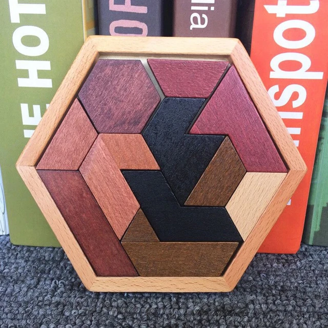 Hexagonal Wooden Geometric Shape Jigsaw Puzzles Chess Game Board Montessori Toys