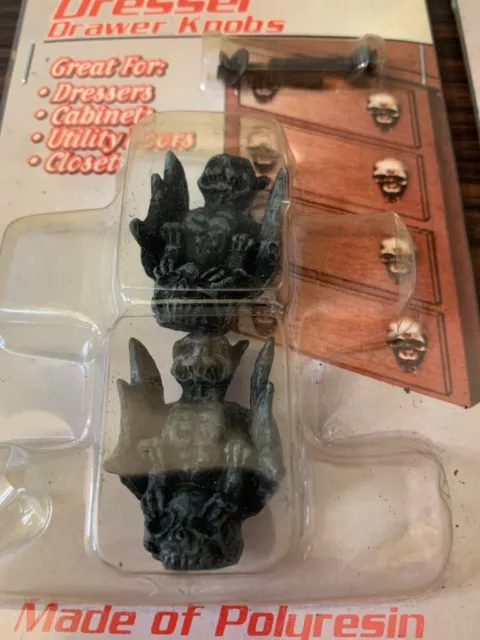 Rare Sealed Hot Topic Cabinet Dresser Drawer Knobs Gargoyle Skull Goth Metal HTF 2