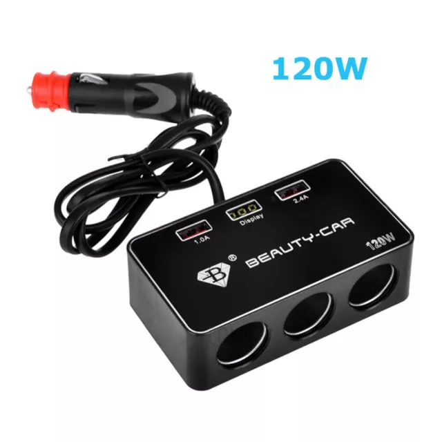 O14C 3 Fois Allume-Cigare Répartition 120W 12V Avec 2x USB Douille Et Afficher