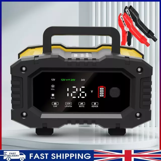~ 12/24V Full Automatic Car Battery Charger 10A 5A for AGM GEL WET Lead Acid (UK