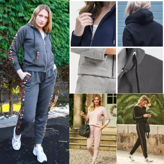 Womens Long Sleeve Plain Lounge Wear Set Ladies Casual Comfy Two Piece Tracksuit