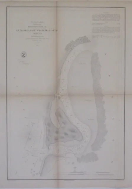 Original 1861 Coast Survey Map COQUILLE RIVER Oregon Pacific Ocean Compass Rose