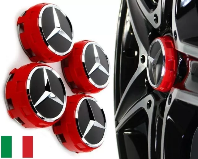 4 Tappi Coprimozzo per Mercedes AMG Classe A B C CLA CLS Cerchi in Lega 75mm