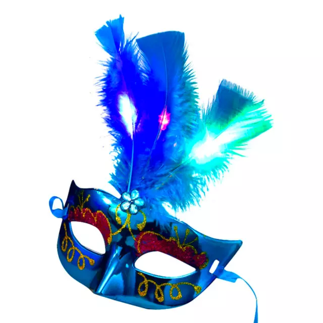 LED Maskerade VENEZIA mit Federn / venezianische Maske mit leuchtend u. blinkend