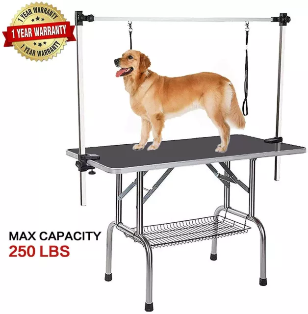 36" Portable Dog Cat Pet Grooming Table Arm Noose Mesh Tray Durable Big Dog Use 2