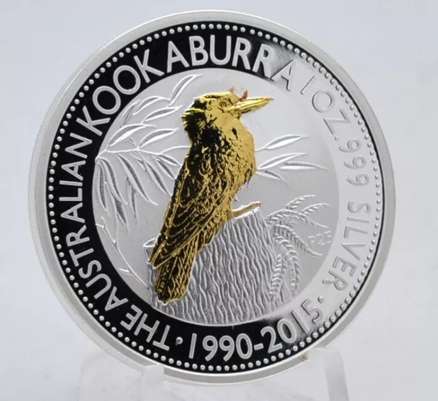 1 OZ Silber Kookaburra 2015 mit Goldapplikation Lagerräumung