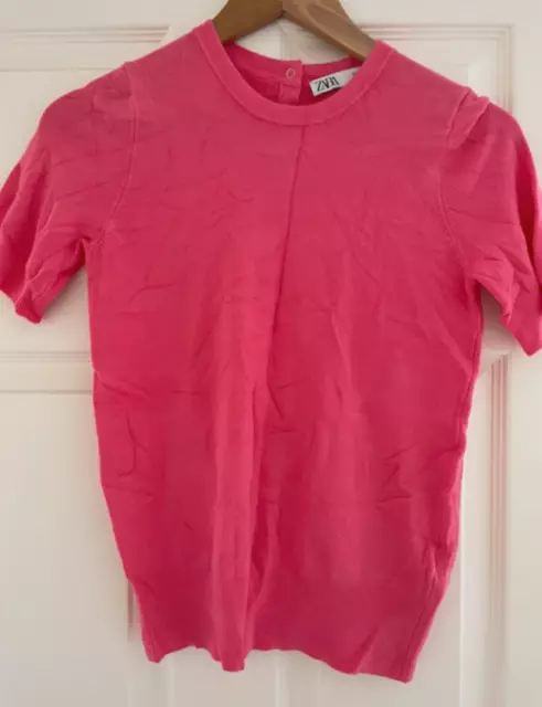 Zara, S, knit, pink top, short sleeve