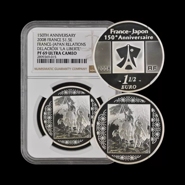 FRANCE. 2008, 1.5 Euro, Silver - NGC PF69 - Japan, Delacroix, La Liberte