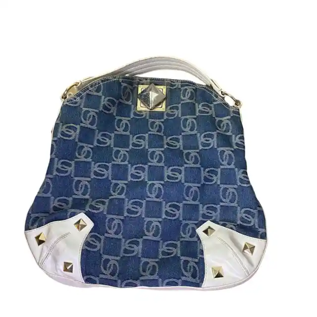 Vintage Bebe Y2K Denim Purse Bag Blue Handbag Monogram Studded
