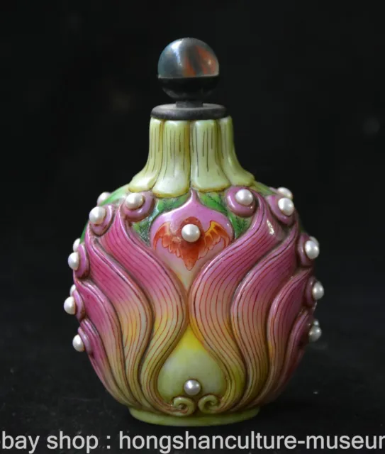 3.4" Old Chinese Colour Porcelain Dynasty Lotus Snuff box Snuff Bottle Statue