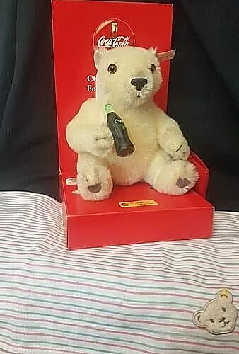 steiff 666032 - Coca Cola Polar Bear Cub 20cm Mohair mColaflasche lim. wNEU OVP