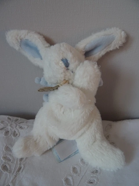 Doudou Lapin Bonbon 15 Cm  Doudou Et Compagnie Peluche Duvet Blanc Et Bleu