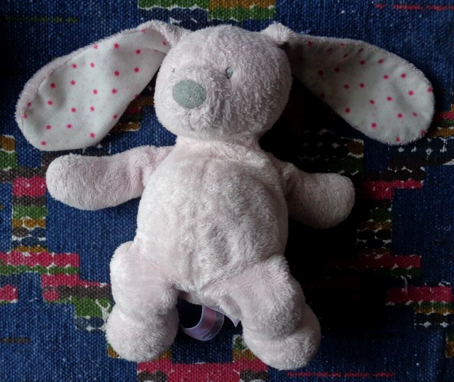 Ib/ Doudou Peluche Vertbaudet Lapin Rose  Blanc Etoile Nez Gris Tbe