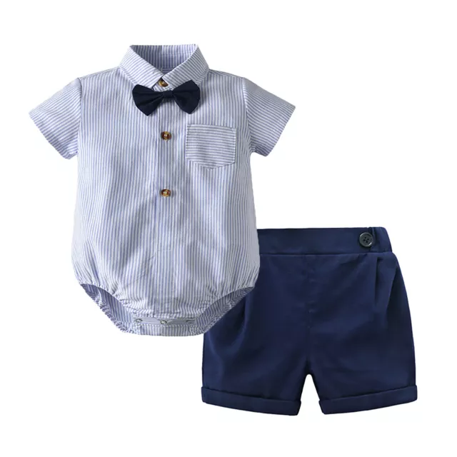 TiaoBug Baby Jungen Kurzarm-Body Strampler Fliege Hemd + Shorts Gentleman Outfit