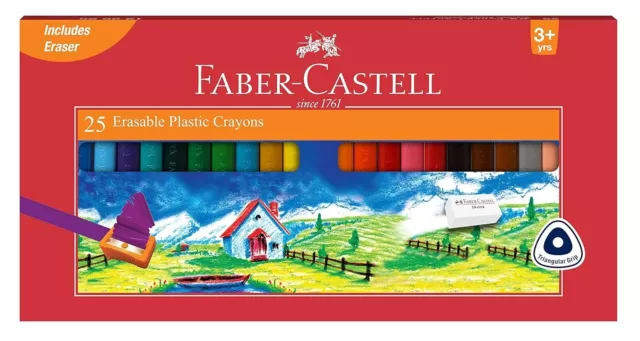 Faber-Castell Erasable Plastic Crayon Set - 70mm, Pack of 25 (Assorted)