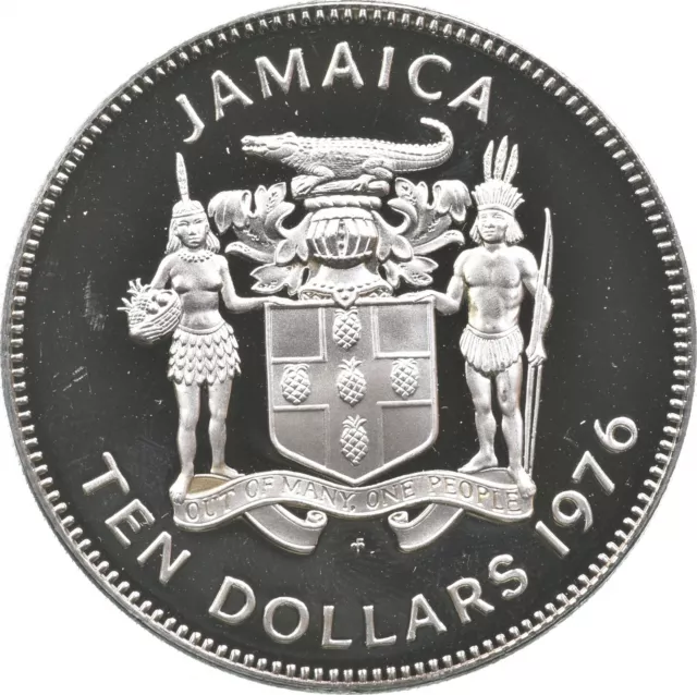 SILVER - HUGE - 1976 Jamaica 10 Dollars - World Silver Coin *513