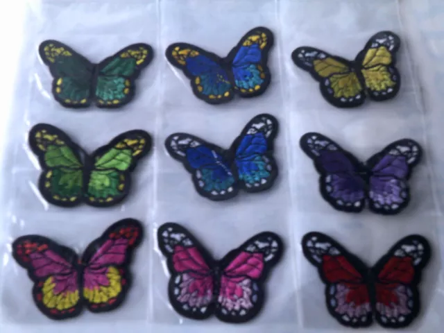 Nine Sew on butterfly patch - each one is different pattern- see photo (set A)