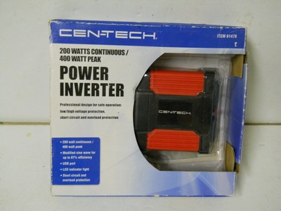 Cen-Tech Power Inverter 61478 200Watt Continuous/400watt Peak USB Port NOS