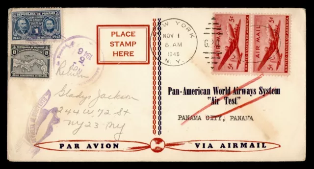 DR WHO 1946 PAA AIRMAIL TEST FLIGHT NY TO PANAMA n33319