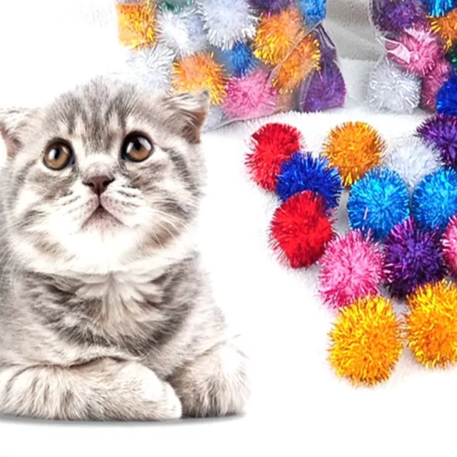 50 Pack Cat Sparkle Balls Cat Glitter Balls Pom Pom Balls Interactive Ball Toys