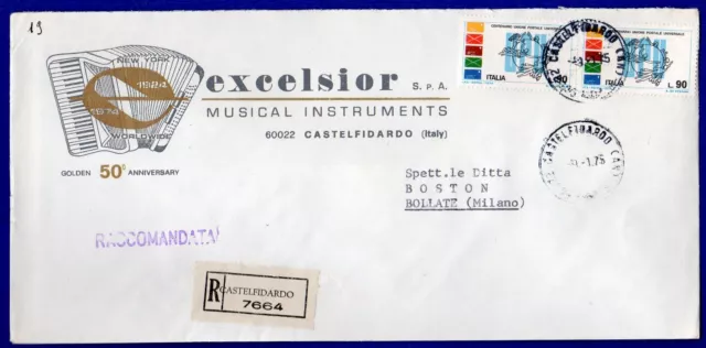 ITALIA-B. RACC. AFF. con 2 x 90 L. UPU da CASTELFIDARDO(AN) il 9-7-1975 , MUSICA
