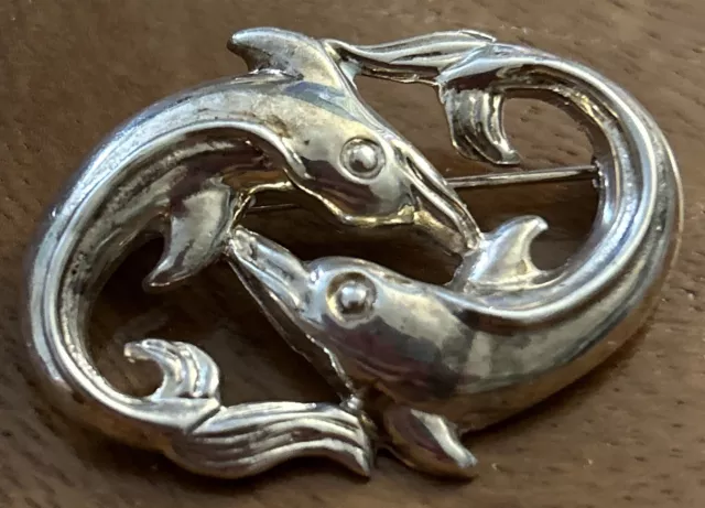 Pisces Brooch Solid Silver 925 By Molina Taxco Mexico Vintage 10.85 Grams 1.5x1”