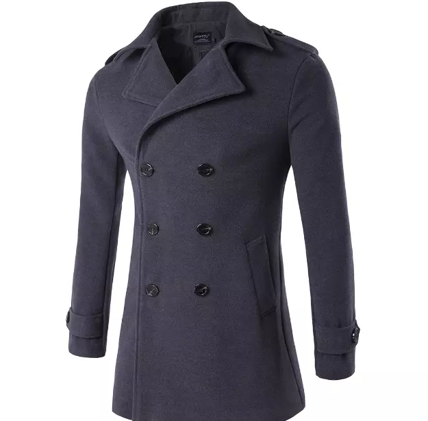 Mens Winter Woolen Trench Coat Double Breasted Warm Long Jacket Overcoat Outwear