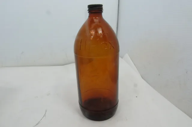 Vintage One Quart Hi-Lex Brown Amber Glass Bottle with Lid