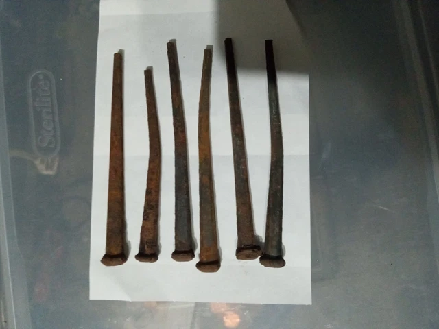 4" Rose Head Square Nails Lot Of 6 Old Vintage Rusty