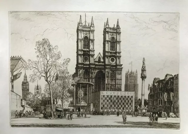 1953 Vintage Etching; Westminster Abbey, London by Leonard Squirrell