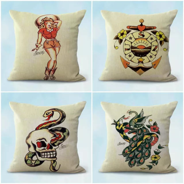 set of 4 decoration seat cushions Sailor Jerry tattoo cushion covers