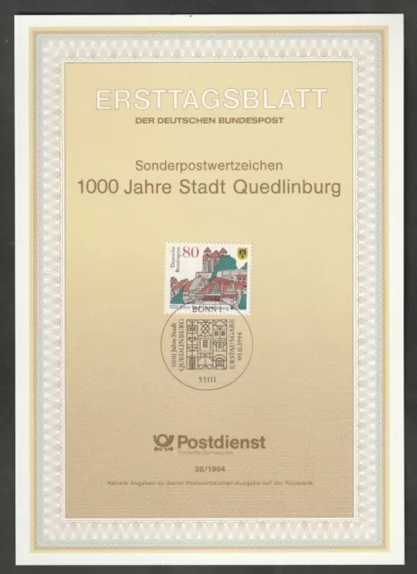 BRD Ersttagsblatt 1000 Jahre Stadt Quedlinburg Stadtansicht ETB 38-94