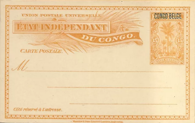 Entier postal Etat indépendant du Congo surchargé CONGO BELGE neuf**