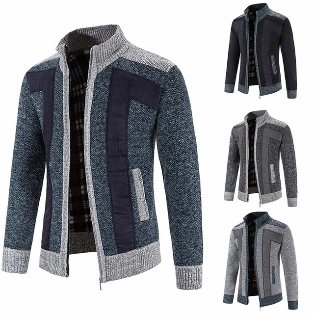 Uomo Fodera IN Pile Imbuto Zip Colletto Spesso Cardigan Maglione Maglia Termico