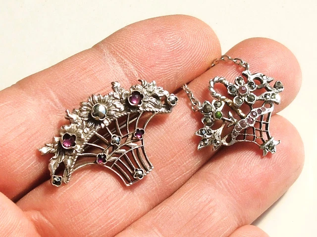 Lot De 2 Bijoux Anciens 1920 – Bague T.55 Et Broche Florale, Plaqué Or Rose