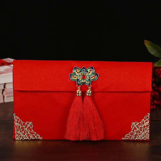1pc Chinese New Year 2024 Lucky Money Bag Texture Faux Silk Red Envelope TOP2