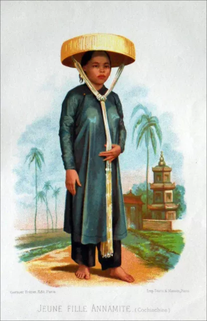 JEUNE FILLE ANNAMITE (Cochinchine - Viêt Nam) - Gravure en couleur du 19e siècle