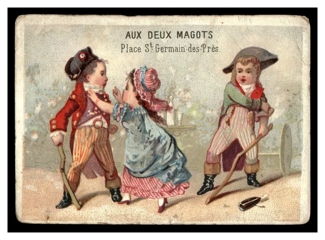 Cute Kids Girl Boys Napolean Hat Aux Deux Magots Paris 1900'S Trade Card Famous