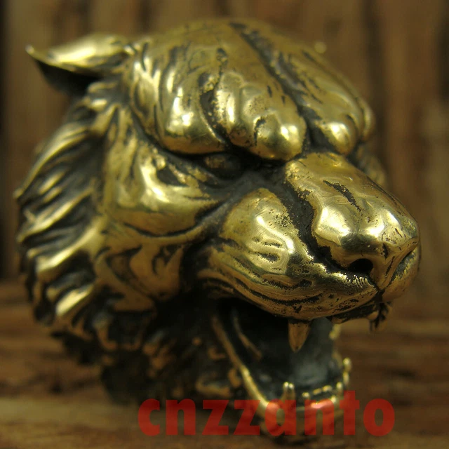 Solid Brass Cast " Tiger head " Desk table Decoration figurine statue Z465