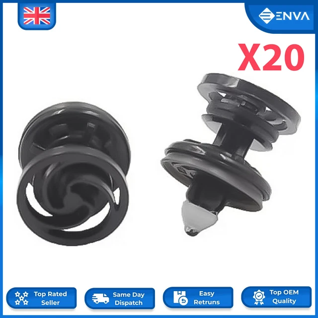 20x VW T5 / T6 Transporter Door Panel Trim Clips – Interior Retainers – Black (7L6868243)