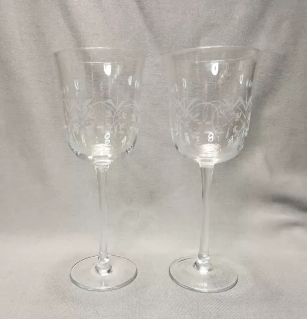 Vintage Etched Scrolls Crystal Wine Glass (Set of 2 Glasses) Water Goblets 12 oz