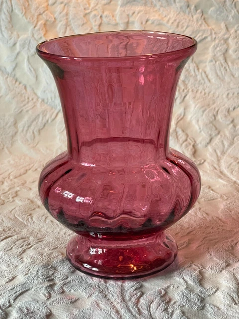 VINTAGE PILGRIM VASE Cranberry Glass Optic Sides 6" EUC $16.00 - PicClick