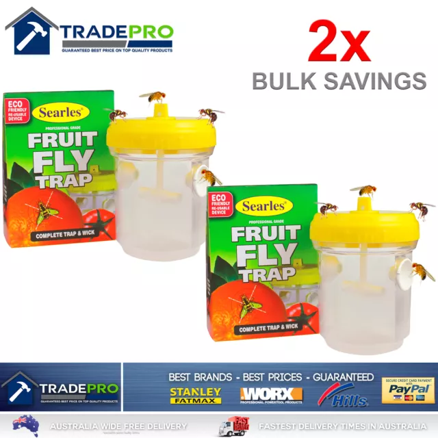 2x Fruit Fly Trap Searles® Ultimate with Wick Professional FruitFly Wasp Catcher