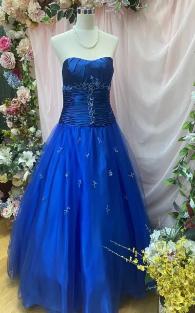 Prom Special Occasion Ball Gown Cinderella Royal Blue Embellished Size 12-14 UK