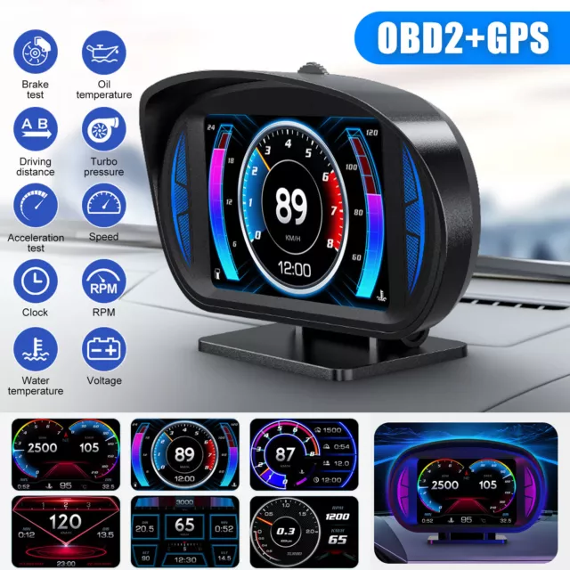 Tachimetro OBD2+GPS HUD auto display digitale head up turbo giri temperatura allarme 2