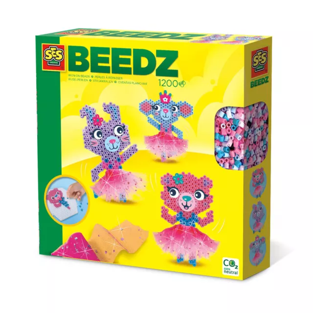 SES CREATIVE Beedz Ballerina Animals 1200 Iron-on Beads Mosaic Art Kit | New